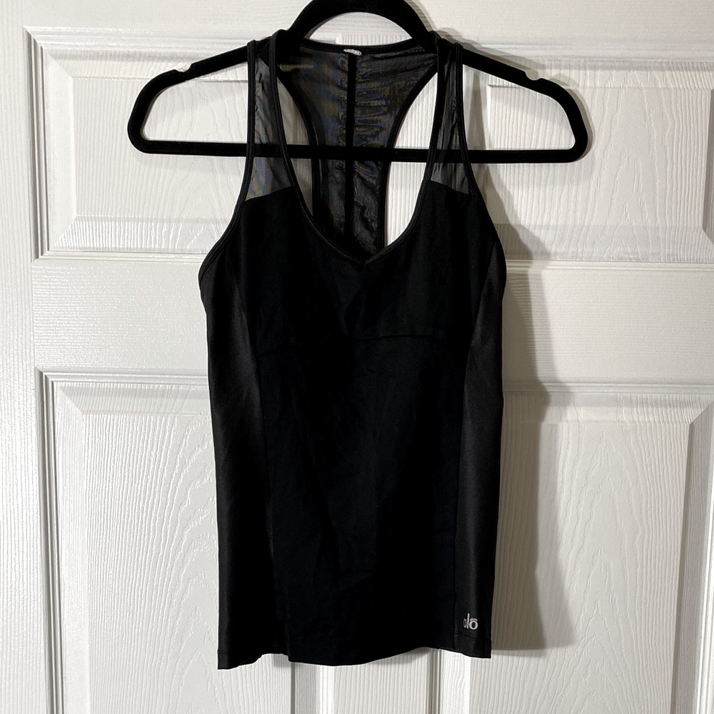 Alo Black Racerback Mesh Tank Top Size Small